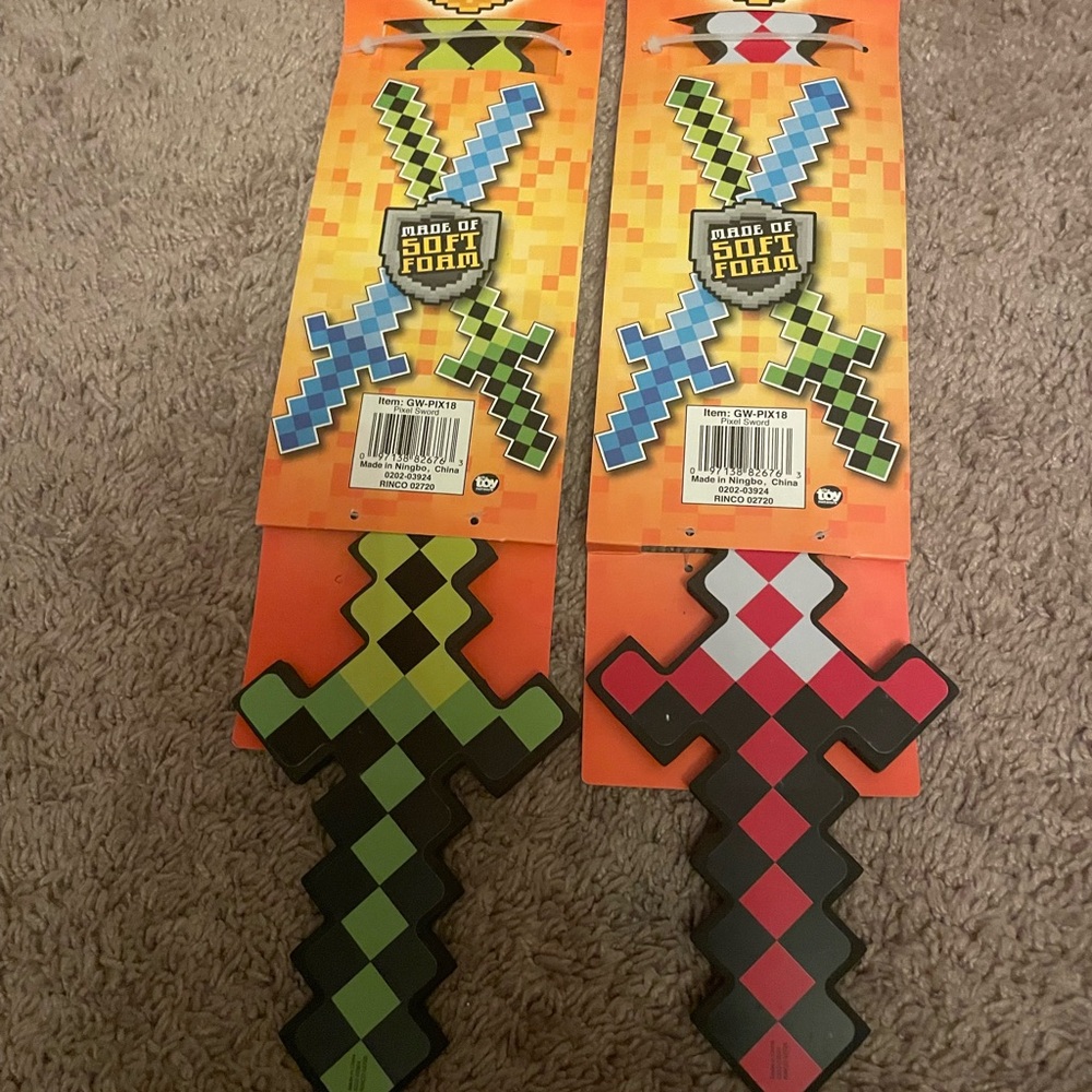 Foam Pixel Swords in Green and Pink